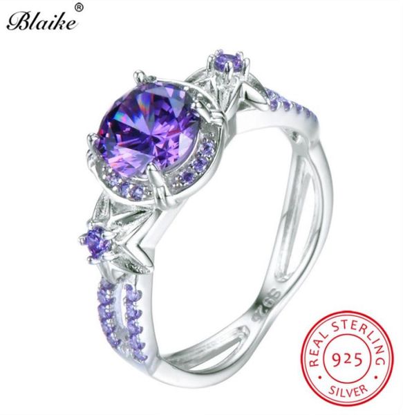 

blaike 100 real 925 sterling silver simulated alexandrite june birthstone rings for women light purple zircon star flower ring3429709, Golden;silver