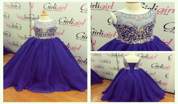 

2021 girls pageant dresses royal blue size with lace up and jewel neck real pictures beading chiffon little girls prom gowns custo8250462, White;red