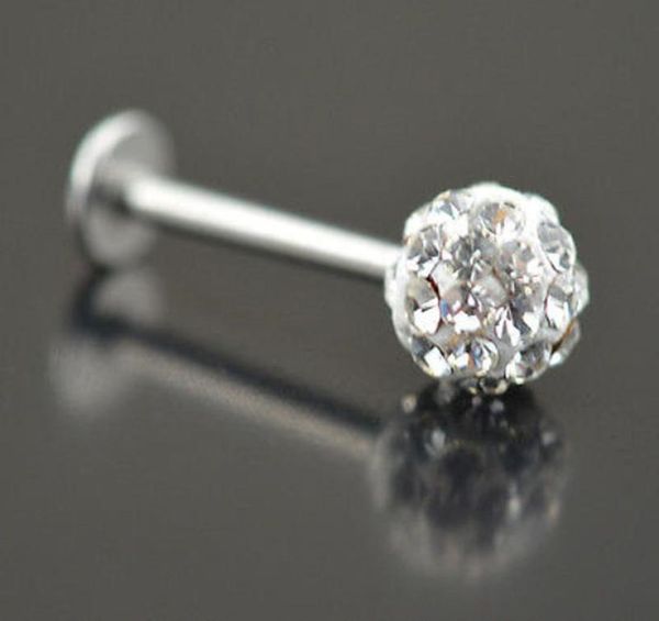 

lip stud 20pcslot 681012mm clear shamballa ball cz gem disco body jewelry lip ring labret bar1224552, Black