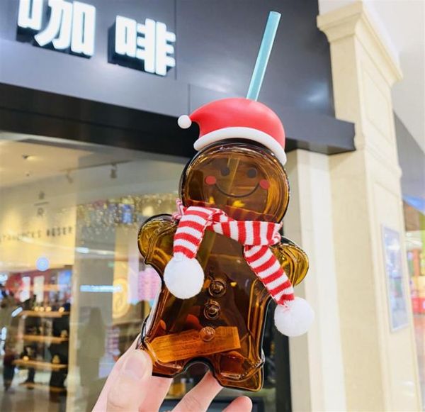 

new starbucks christmas gingerbread man glass straw cup with scarf 730ml coffee cup for out door276p8055007