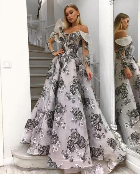 

off the shoulder long sleeve prom dresses black and white design evening gown plus size backless formal party wear3453359