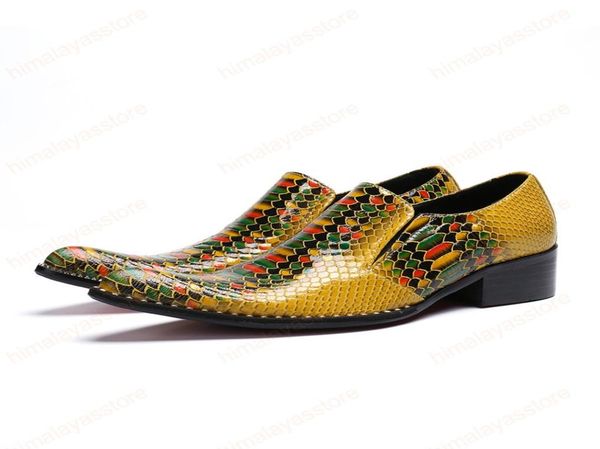 

colored snakeskin genuine leather men office shoes fashion large size pointed toe slip on formal party shoes7022355, Black