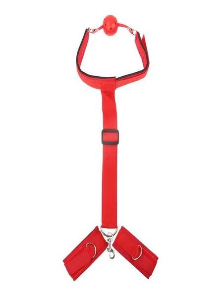 

ribbon factory store female couple toys open leg control neck ankle cuff leather coat, Red;black