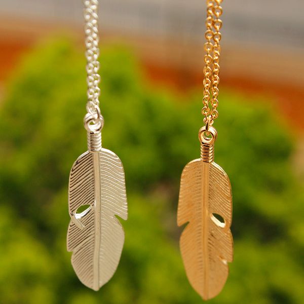 

bohemian retro elements collarbone chain feather tassels shape jewelry necklace pendant jewlery fashion hand-made necklace designer jewlery, Silver
