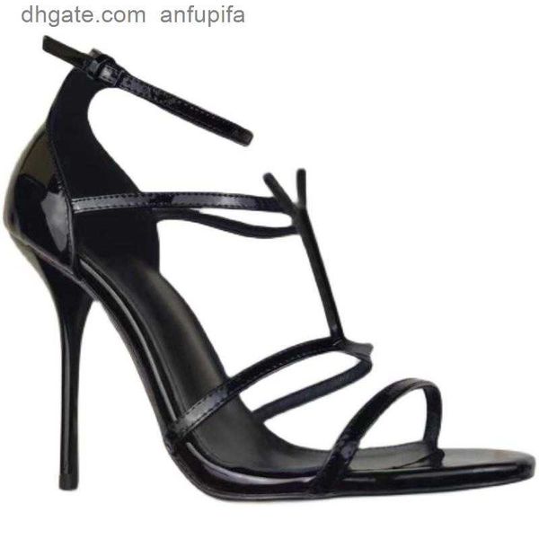 

designer women sandals party fashion 100 leather dance shoe new heels super 10cm lady wedding metal belt buckle high heel woman shoes large, Black