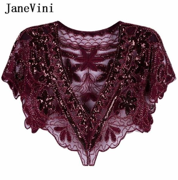 

janevini 2019 elegant wedding bolero burugndy ladies evening cape sequined sparkling bridal cloak jacket shrug women wedding acces8515546, White