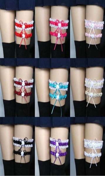 

burgundy bridal leg garters prom garter bridal wedding garter belt 2 pieces set lace ribbon flowers crystals pearls size 30 t3161427, White