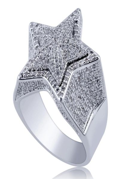 

men jewelry pentagram ring brass gold silver iced out micro paved zircon punk style finger rings 7112323770