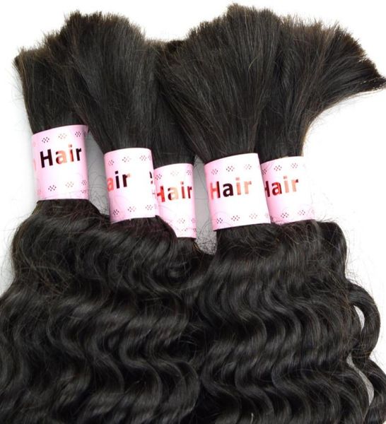 

curly raw human hair bulk extensions mix length 34pcs 12inch28inch brazilian braids hair bundle deep wave dyeable for full34240538469652, Black