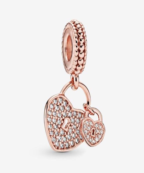 

100 925 sterling silver pave heart padlocks dangle charms fit original european charm bracelet fashion women wedding engagement j2976281, Bronze;silver