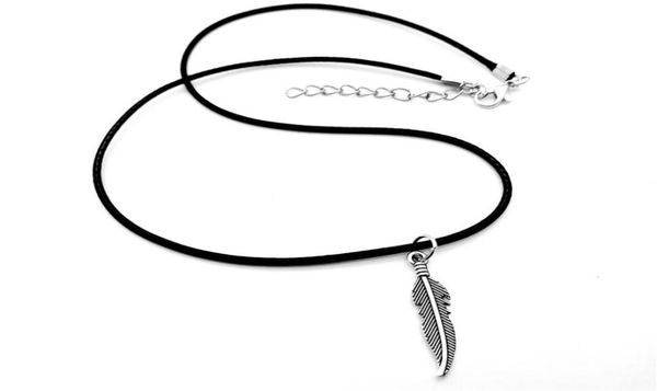 

30 angel wings long feather nature pot leaf vine pendant necklace plant olive tree fallen leather rope lucky woman mother men0394236725, Silver