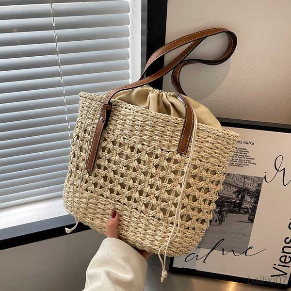 

other bags summer woven straw bucket bag for women travel beach bags large capacity bags knitted shopping totes bolsa, Black;red