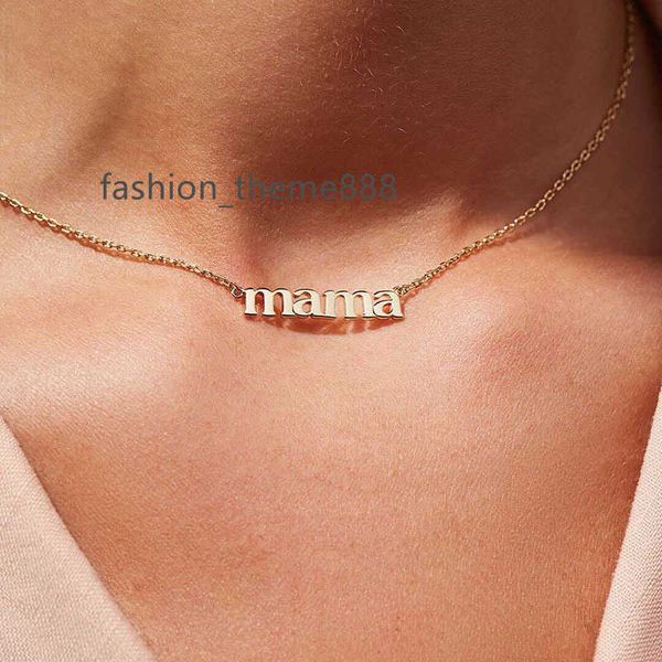 

non tarnish waterproof jewelry mother's day mom gift 18k gold plated stainless steel mama letter necklace for mom, Silver