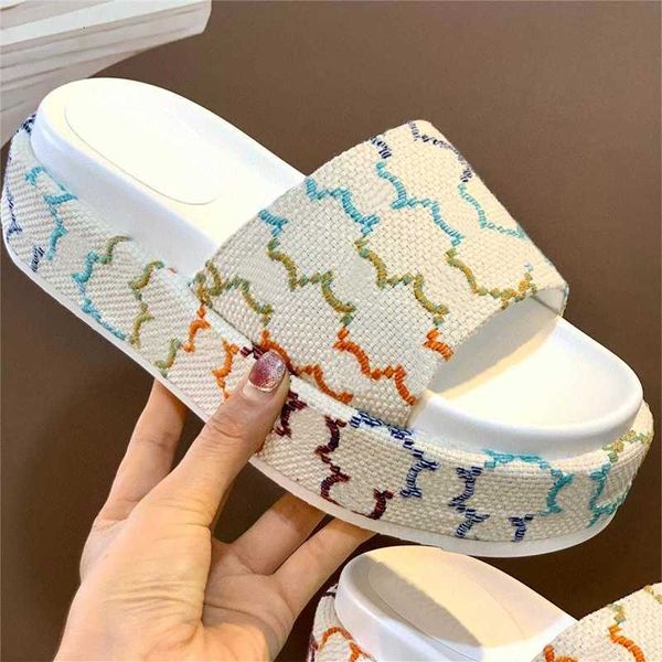 

slippers designer platform slide women wedge pattern embroidery g letters beach casual slides flip flops ladies platform thick bottom, Black