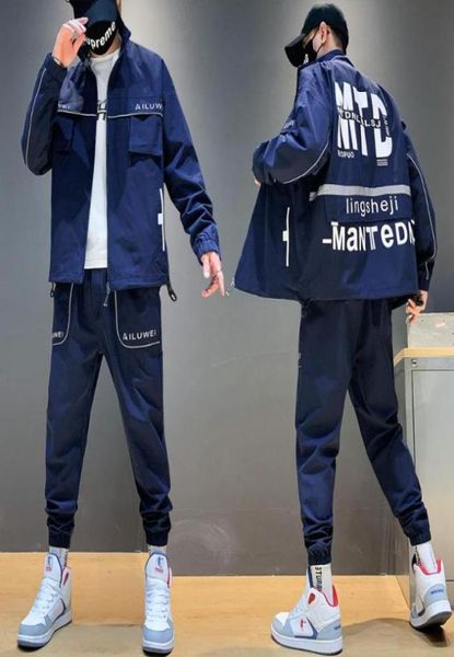 

men039s casual tracksuit suit 2020 autumn zipper jacket loose trousers twopiece running sportswear suit mens clothing set17988333817452, Black;blue