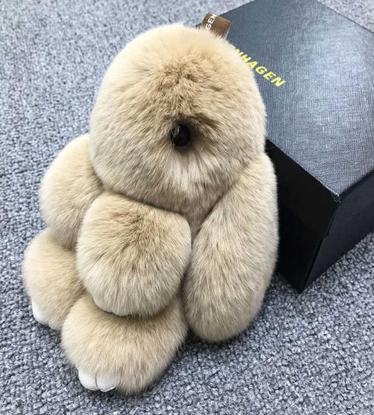 

soft cute rabbit fur pom keychain fluffy real rex bunny decoration2344789, Silver