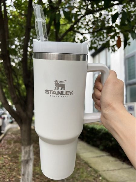 

40oz adventure quencher stanley water bottles with white lid with logo tumblers stainless steel thermos car mugs double wall insulated drink