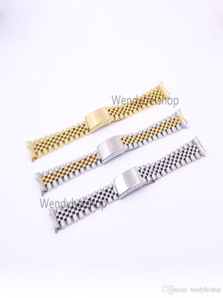 

19 20 22mm gold two tone hollow curved end solid screw links 316l steel replacement watch band strap old style jubilee bracelet8531647, Black;brown