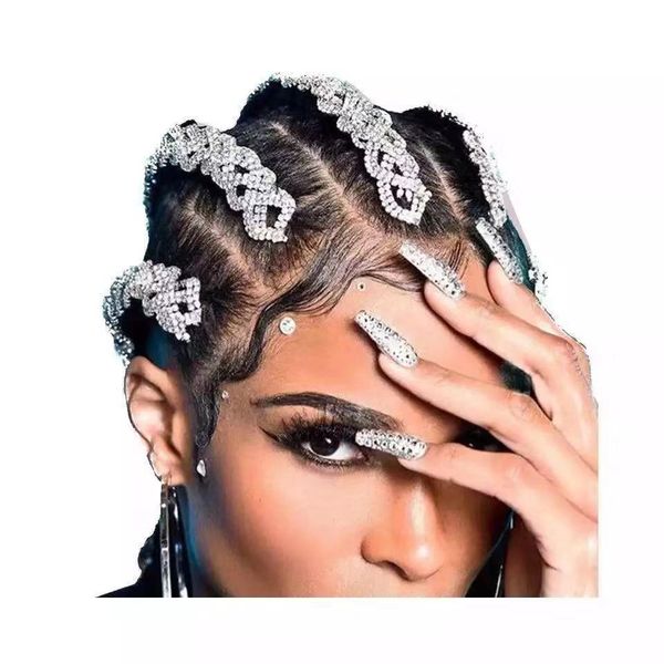 

women's shiny rhinestone dirty braid headband hip hop fashion braided rhinestone hairpin headband hair accessories hairdress wholesale, Silver