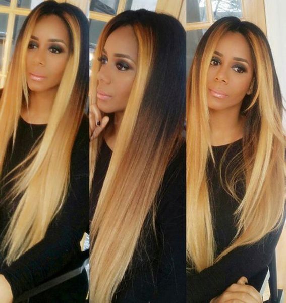 

ombre blonde 1b27 bundles with closure brazilian straight ombre human hair weave 3 bundles with 4x4 middle part lace closure exte4998961, Black;brown