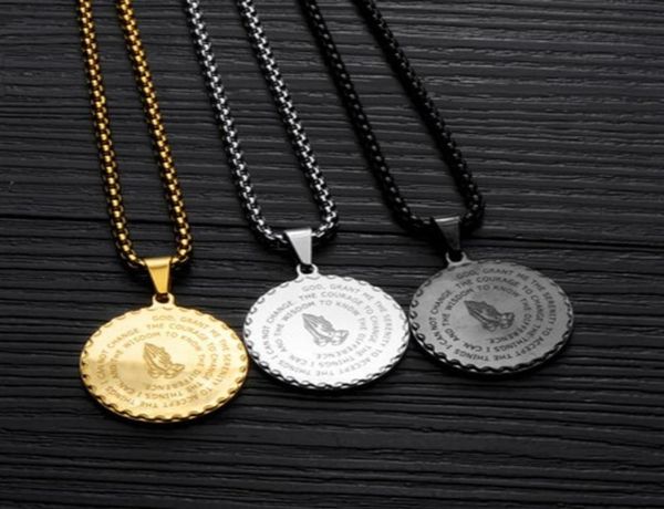 

vintage mens coin pendant necklaces hip hop gold link chain titanium steel round scripture necklace for men women statemenet jewel8696660, Silver