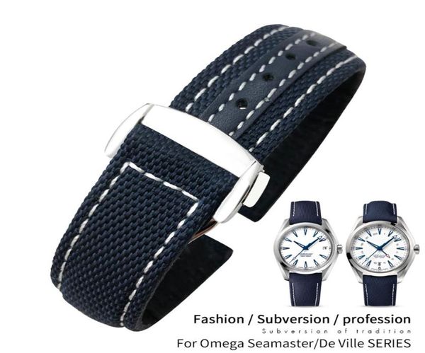 

watch bands 19mm 20mm nylon canvas watch strap for omega seamaster 300 at150 fabric leather aqua terra 150 blue 21mm 22mm watchban5450848, Black;brown