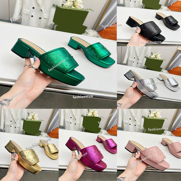 

designer slippers waterproof platform sandals women interlocking embellished cross ankle strap horseshoe heels summer beach slipper size35-4, Black