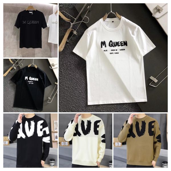 

mens t shirts letter print t shirts luxury fashion designer summer mcqueen white and black short sleeve size s-5xl, White;black