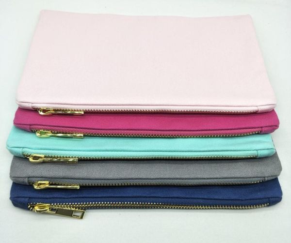

55pcslot solid 12oz thick cotton canvas makeup bag with metal gold zip gold lining 6x9in blank navygreymint pinklight pink2705889, Blue;pink
