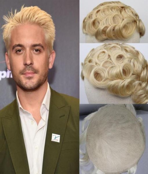 

613 blonde swiss lace men toupee human hair replacement system brazilian remy hair men039s toupee 6 inch curly hairpieces69440125617637, Black