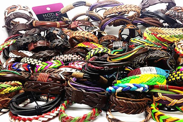 

whole lots 30pcs mix hundreds of different styles men039s women039s retro leather ethnic tribes cuff bracelets2893399, White