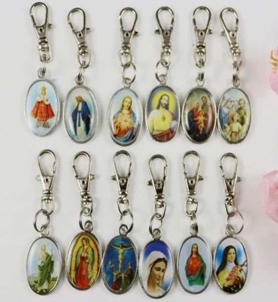 

fashion vintage silvers charms mixed drip virgin mary jesus keychain for car key ring handbag catholic gift diy accessories 60pcs76618116, Slivery;golden