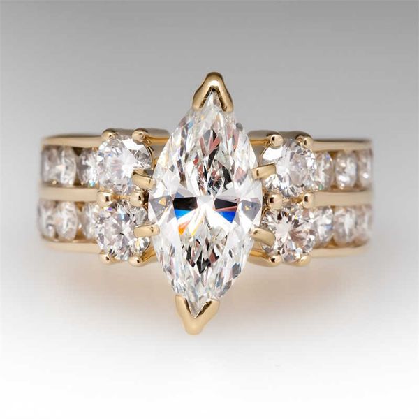 

band rings huitan luxury cubic zirconia engagement rings for r gold color fashion marquise cz design wedding party women's ring jewelry, Silver