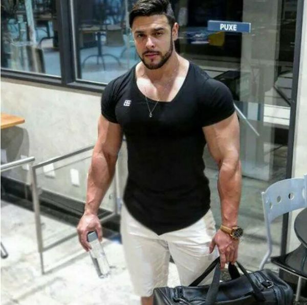 

2023sport fashion fitness clothing t-shirt men fashion casual shirt bodybuilding tshirt gyms clothing cotton tee, White;black