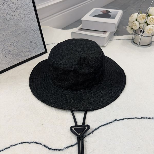 

designer hiking hat fashion bucket hats for men woman casual tie sun caps solid color denim 2 colors, Blue;gray