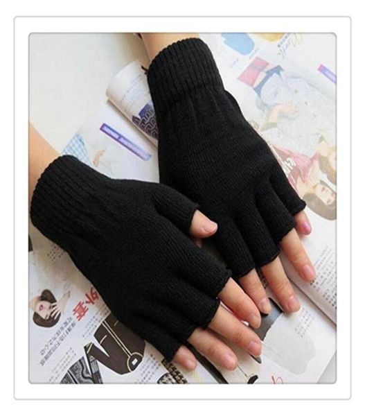 

gloves plain basic fingerless winter knitted gloves warm finger cover fingerless gloves for women3134235, Blue;gray