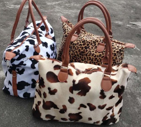 

3 style fashion cow leopard stripe print handbag duffel bag leopard travel bag girl large capacity travel bag kjj2847384299, Black