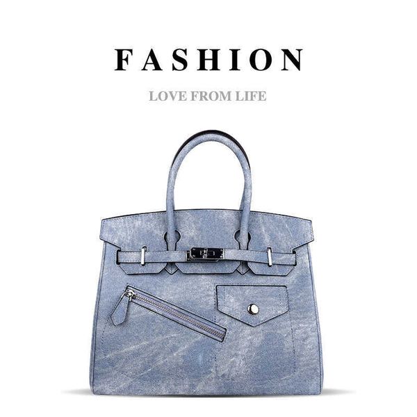 

custom canvas tote bags h ermes handbags hong kong it bag 2023 fashionable large capacity portable denim lock button women's bag xwxg