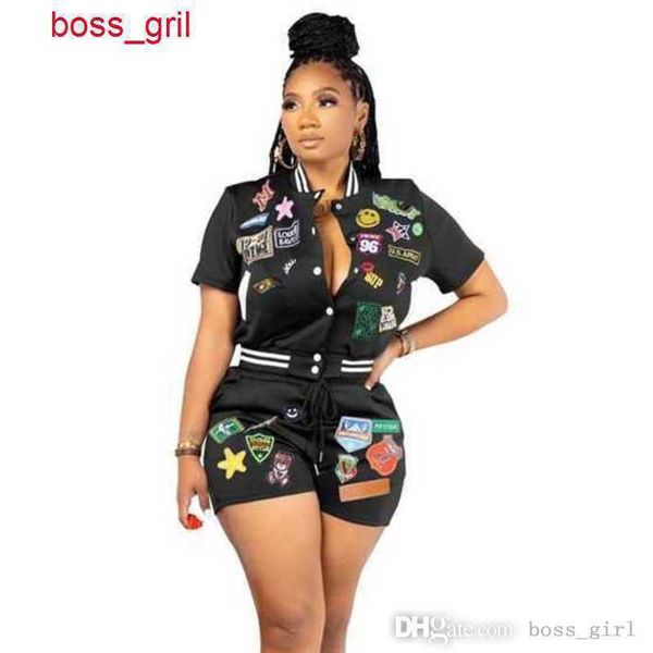 

retail womens designer tracksuits two piece set 2023 summer new emblem print button baseball elastic thread suit, Gray