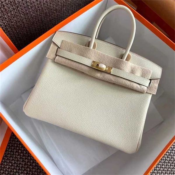 

birkins bag ceiling handmade wax thread 25/30cm togo lychee pattern layer cow leather handbag for women zc