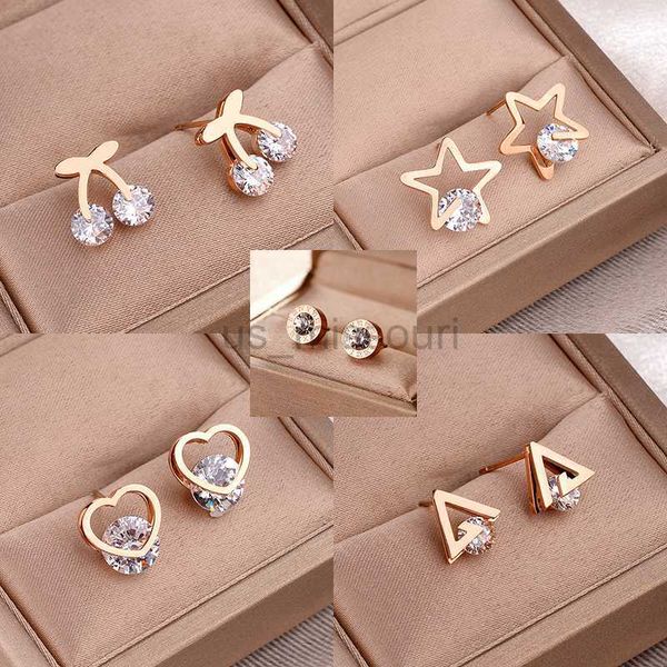 

stud trendy korean fashion zircon crystal stud earrings for women versatile stainless steel female ear accessories girl's jewelry j2305, Golden;silver