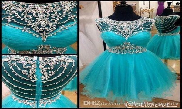 

new sweet 16 aque blue sparkle tulle homecoming dresses crystals vestido de festa short summer party graduation dress prom gowns4912221, Blue;pink