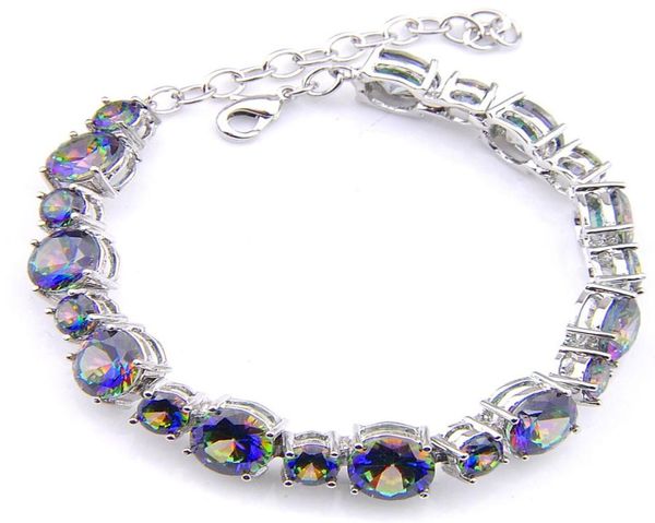 

6 pcs luckyshi fashion jewelry round rainbow blue mystic z gemstone 925 silver plated zircon charm bracelets bracelet holiday 9430805, Golden;silver