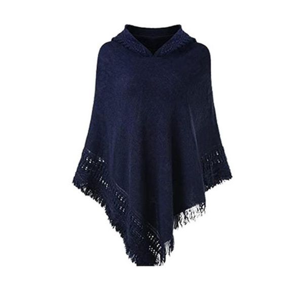 

scarves women winter knitted hooded poncho cape solid color crochet fringed tassel shawl wrap oversized pullover cloak sweater1857311, Blue;gray