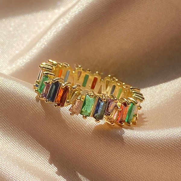 

band rings fashion colourful crystal zircon ring geometry irregular golden color rings for woman party wedding korean style jewelry aa230529, Silver