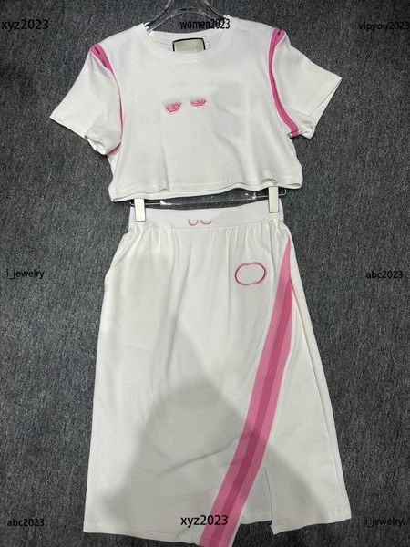 

designer dresses for woman letter sticker decoration two piece dress open navel short sleeved t-shirt and skirt #multiple product, White