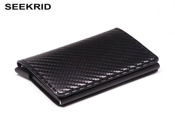 

rfid blocking carbon fiber slimwallet aluminum credit card holder metal business id cardholder slim card case mini wallet for men7693389, Red;black
