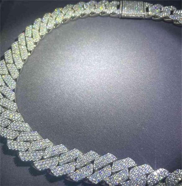 

suitable for daily wear 925 sier material 15mm 18mm wide 3 rows moissnaite diamond necklace cuban link chain272z7922424, Silver