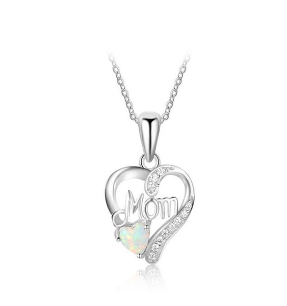 

s925 solid sterling silver pendant necklaces women i love you mom heart white blue opal necklace for mother039s day gift christ2038847