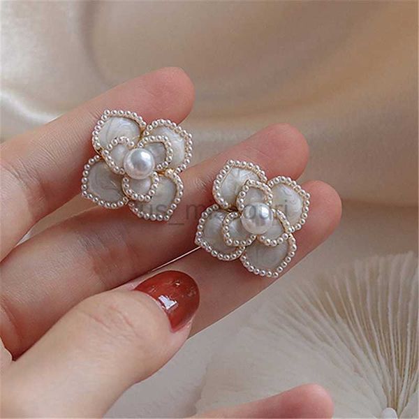 

stud mwsonya korea woman flowers earrings 2021 trend pearl flower ear studs earrings for women transparent stud jewelry gift j230529, Golden;silver